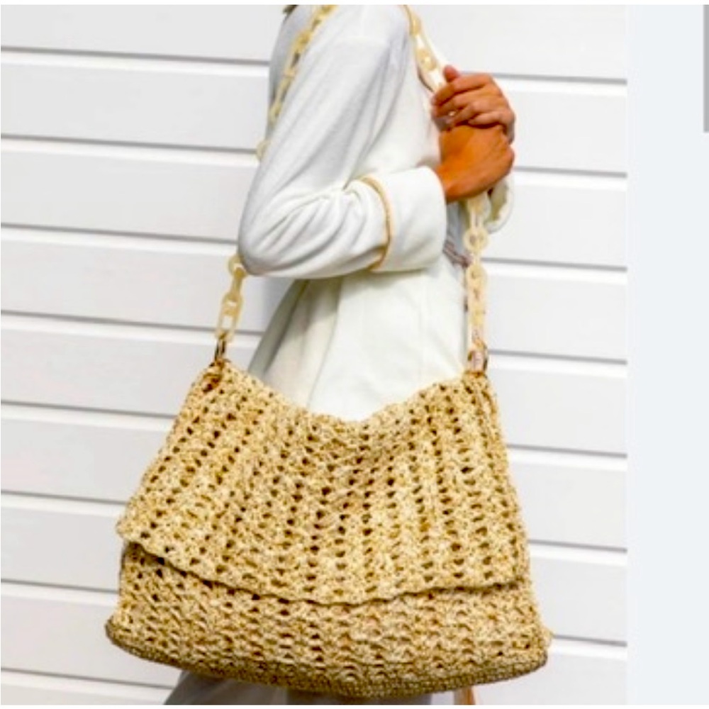My beachy Side NEW crochet flap bag beige beach weekender bag